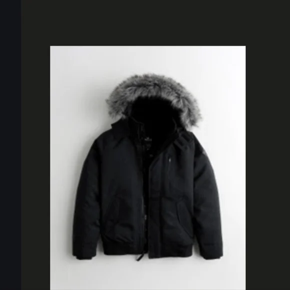 Men's Hollister Jacket Faux Fur Bomber Aviator XL All Weather Black - Picture 5 of 12